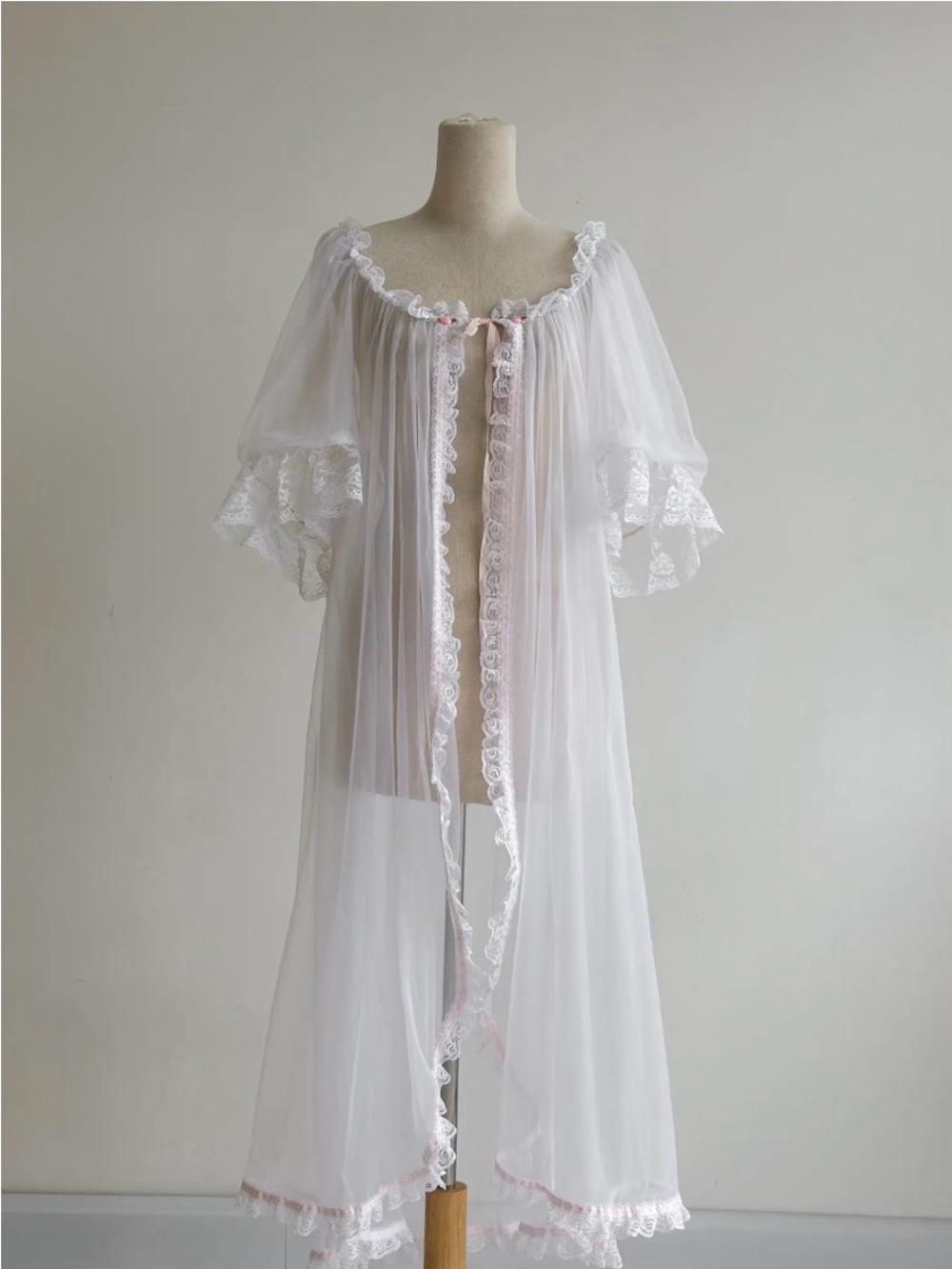 Vintage Peignoir Robe with Pink Ribbon
